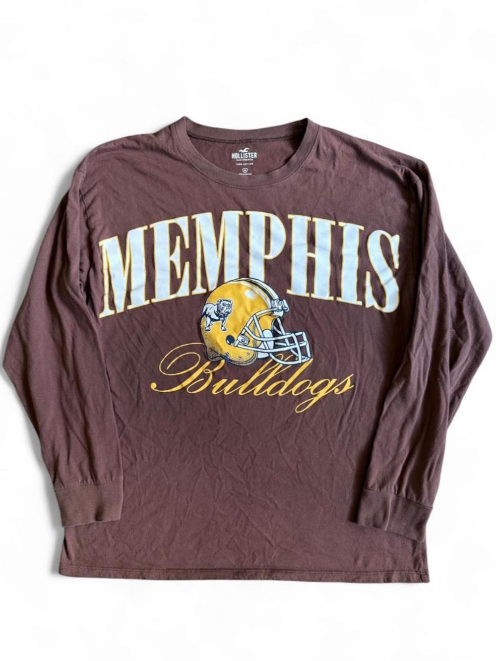 Hollister Long-Sleeve Memphis Bulldogs Graphic Tee - Brown with Yellow & Cream